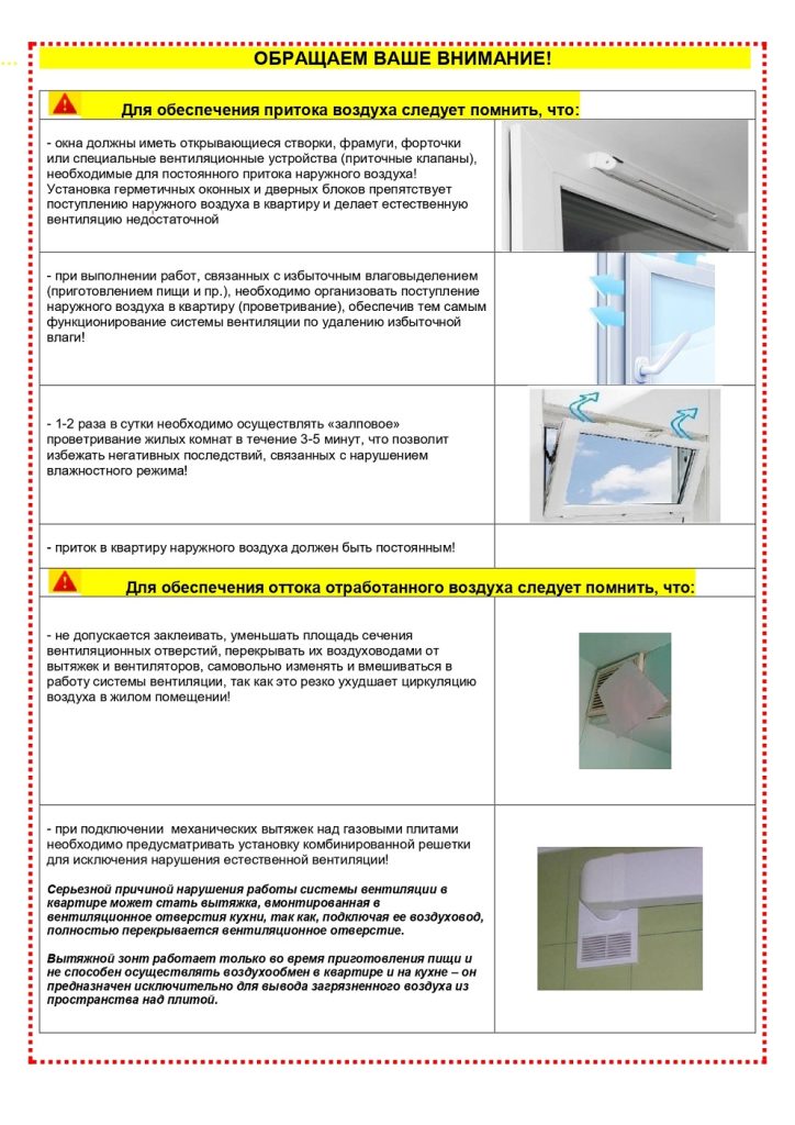 Правила по обеспечению нормальной работы системы вентиляции в квартирах